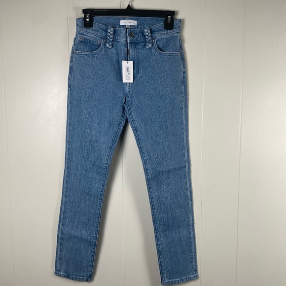 MILLY Gale Skinny Jeans Women's Size 25 Light Wash‎ Braided Waist Button Fly